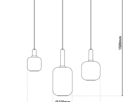 3 hanglamp "fumo", hanglamp gemaakt van metaal en glas in zwart, met E14 -aansluiting, voor eetkamer, woonkamer, gang of kantoor, hangende lamp 82 cm lang