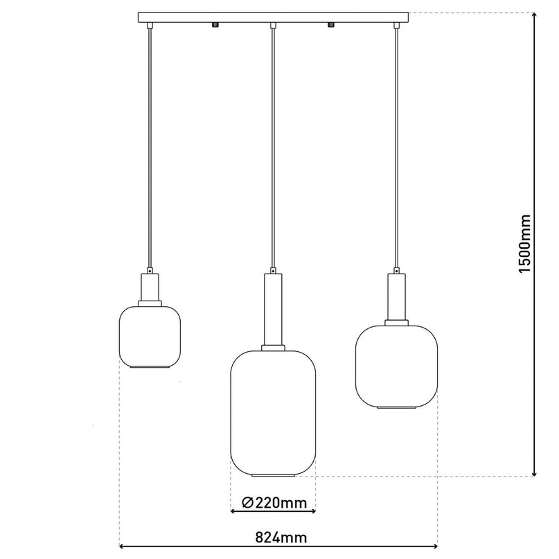 3 hanglamp "fumo", hanglamp gemaakt van metaal en glas in zwart, met E14 -aansluiting, voor eetkamer, woonkamer, gang of kantoor, hangende lamp 82 cm lang