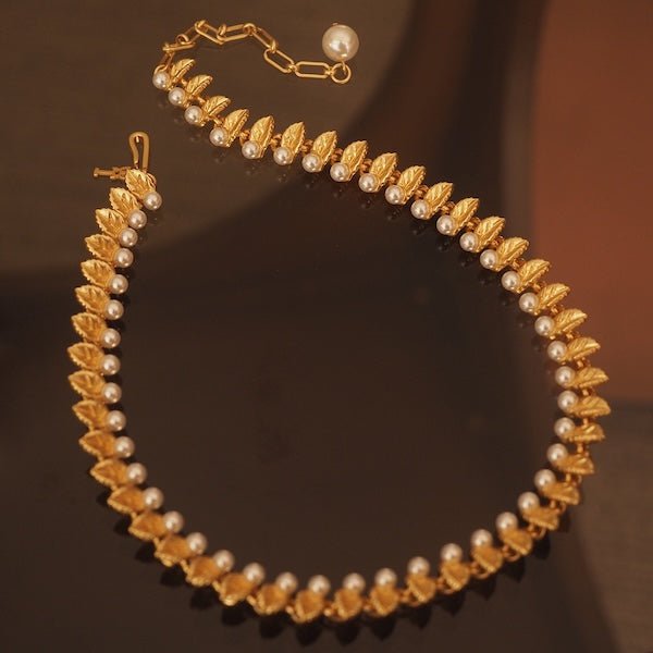 Vintage gouden bladeren parelketting