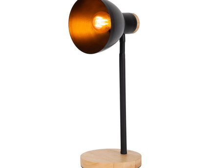 "Marie" bureaulamp gemaakt van metaal en hout, E14, zwart, 36,5 cm hoog