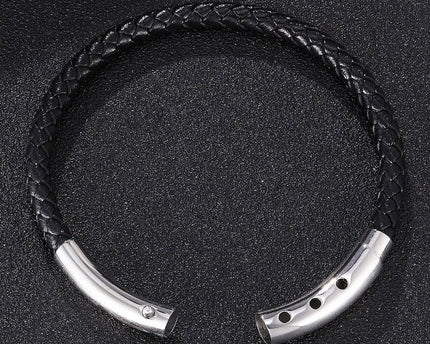 Echte gevlochten lederen armband-zilveren gesp