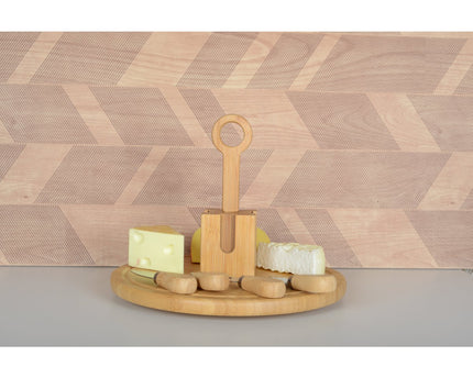 Houten kaaslade draait met 4 kaasgerei