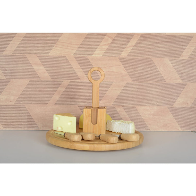 Houten kaaslade draait met 4 kaasgerei