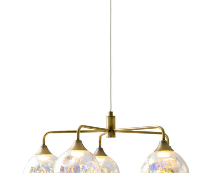 LED-hanger Lamp 5-Flame "Varna", hanglamp gemaakt van messing gekleurd metaal- en irisglas, stevig ingebouwde LED's, 50 cm diameter, stijlvolle verlichting voor woonkamer, eetkamer of gang