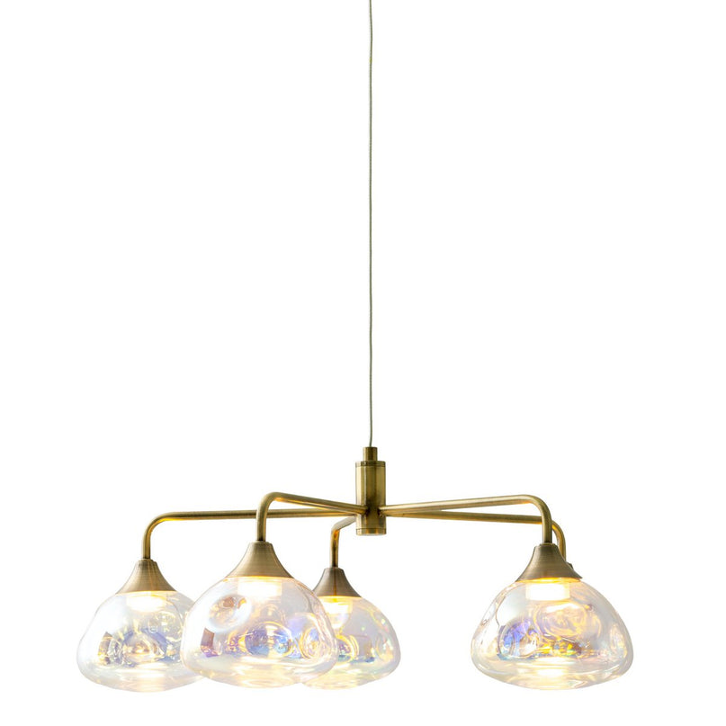 LED-hanger Lamp 5-Flame "Varna", hanglamp gemaakt van messing gekleurd metaal- en irisglas, stevig ingebouwde LED's, 50 cm diameter, stijlvolle verlichting voor woonkamer, eetkamer of gang