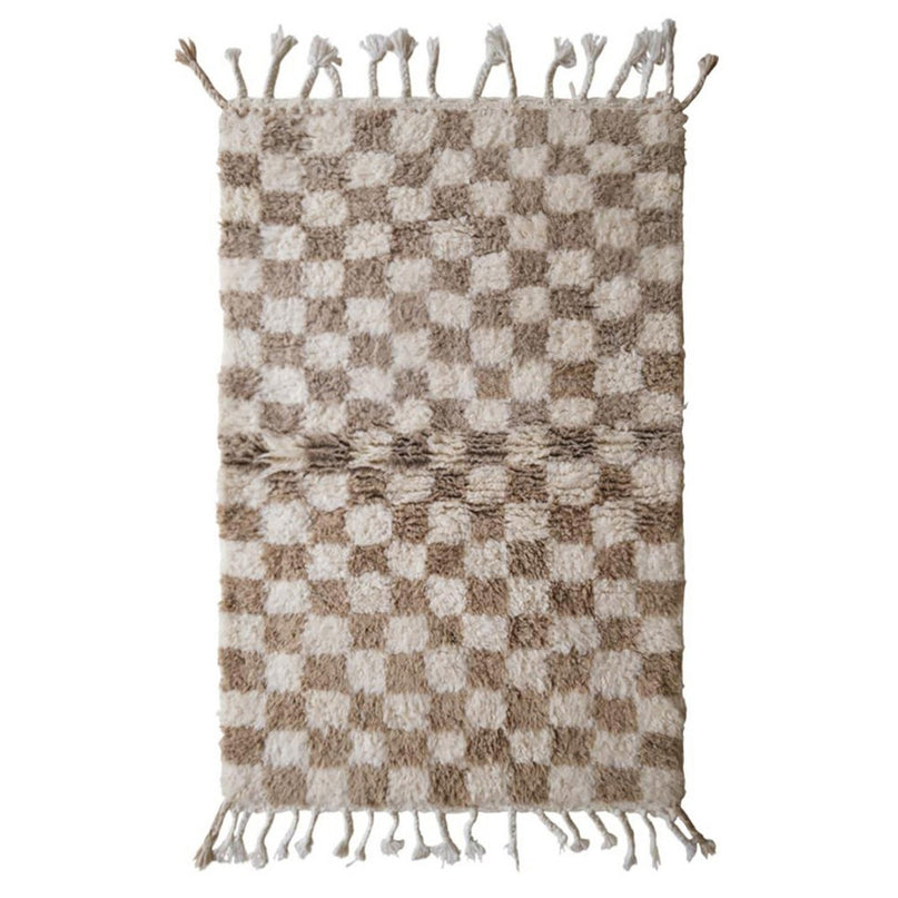 Berber geruit wollen vloerkleed 110 x 146 cm