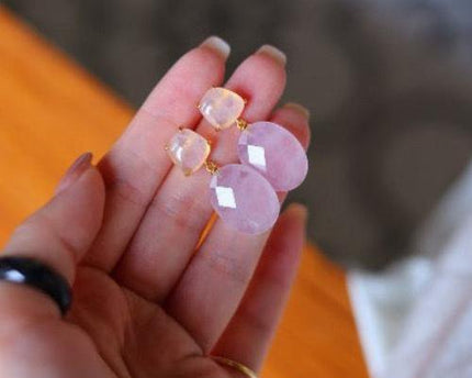 Romantische rozenkwarts Crystal -oorbellen
