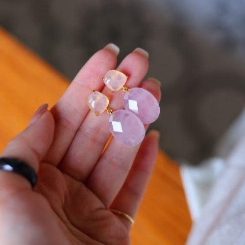 Romantische rozenkwarts Crystal -oorbellen
