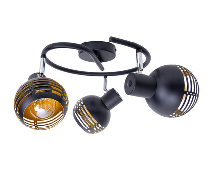 3-zits muur en plafond Rondel Spot "Casco" gemaakt van metaal in zwart en goud, met E27-versie, Øca. 48 cm. Stijlvolle verlichting voor woonkamer, eetkamer of keuken.