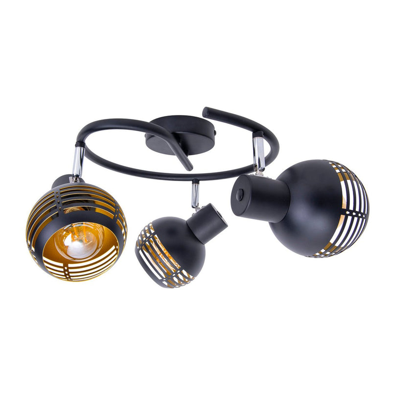 3-zits muur en plafond Rondel Spot "Casco" gemaakt van metaal in zwart en goud, met E27-versie, Øca. 48 cm. Stijlvolle verlichting voor woonkamer, eetkamer of keuken.