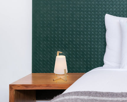 Bamboo -tafellamp met plastic scherm "Shoji", met bamboe frame, natuur en wit, ongeveer 32 cm hoog, E14, voor woonkamer, eetkamer en kantoor