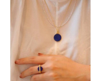 Helios lapis lazuli ronde hanger ketting