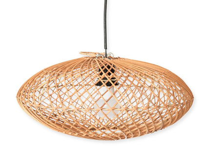 Rattan lampenkap-Boho hanglamp-Natuurlijke plafondlamp-schijfvormige lamp-plat handgeweven plafondlicht (Ø 40 cm) arana
