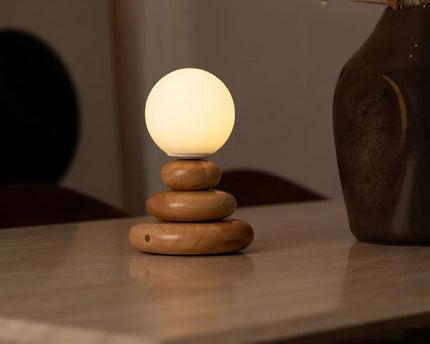 Isabella Houten & Glazen Oplaadbare Lamp - Snoerloos & Dimbaar