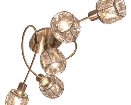 5-geleide plafondlicht "Josefa", metalen plafondlamp en glas in roestvrijstalen look, met E14-versie Filamentlampen inbegrepen, voor woonkamer, eetkamer, hal of gang 61 x 36 x 21 cm