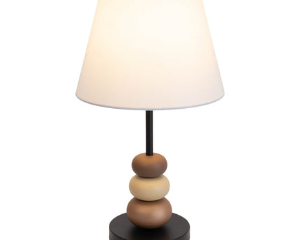Tafellamp "Elina", ca. 50 cm hoog, gemaakt van metaal in zwart/bruin, tekstbladen in wit, E27