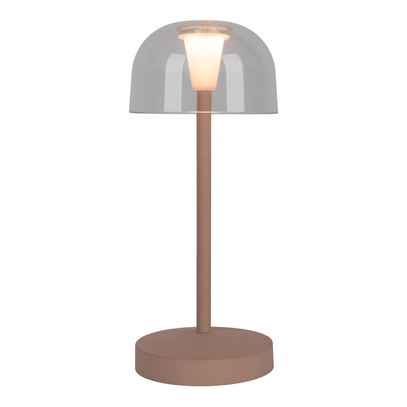 2-ex-ingestelde LED-batterijtafellamp "Gomba" voor buiten en binnen, gemaakt van metaal en plastic in matte amandel, 18,5 cm hoog