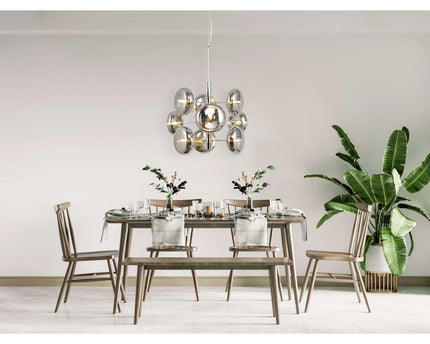 Hanger lamp "Orion" Ø ca. 53 cm barnsteen, gemaakt van messing gekleurd metaal en glas in barnsteen, G9-sockets, verlichting voor woonkamer, eetkamer of kantoor.