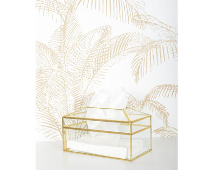 Glazen rechthoekige zakdoek doos gouden randen 19x11x10cm