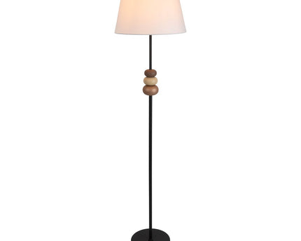 Staande lamp "Elina" 155 cm hoog, Ø 38 cm, metaal in zwart/bruin, tekstblazer in wit, E27
