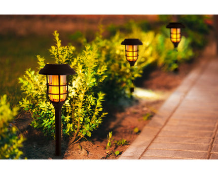 3 Set LED Outdoor Earth Spit 34 cm High, Skeer gemaakt van zwart plastic met geïntegreerde LED, zonnelampje voor buiten
