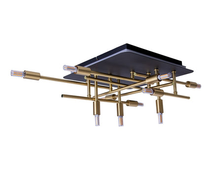 LED -plafondlamp "Ancona" met achtergrondverlichting gemaakt van metaal in zwart en messing, G9 -versies, lamp voor woonkamer, eetkamer, gang en kantoor, ca.