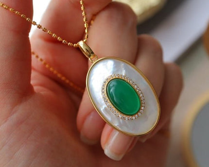 Koninklijke groene Onyx MOP ovale hanger ketting