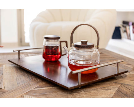 Glazen theepot met houten handgreep 17x14.8x12.5 cm