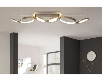 LED-plafondlamp "Stelari" lengte 100 cm gemaakt van metaal in stalen blank en wit plastic, met stevig ingebouwde LED's, plafondlamp voor woonkamers of kantoor