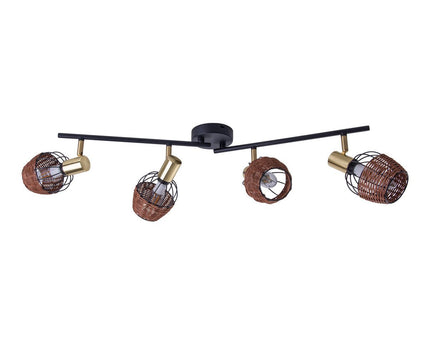 4 plafondlamp "Corbis", metalen plek in zwart en goud, met E14 -aansluiting, voor eetkamer, woonkamer, gang of kantoor, plafondlamp, 78 cm lang
