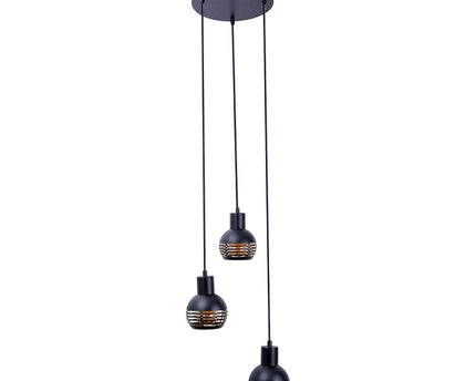 3-zits hanglamp "Casco" hangende lamp gemaakt van metaal in zwart en goud, met E27-versies. Stijlvolle verlichting voor woonkamer, eetkamer of keuken.