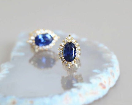 Saffierlook blauwe kristallen oorbellen