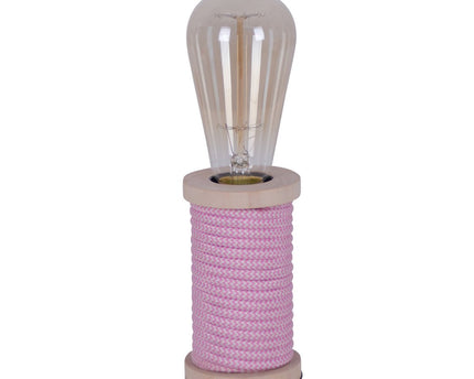 Tafellamp max. 12 cm hoog, decoratieve tafellamp gemaakt van metaal en plastic en textielmateriaal in roze wit, E27 -aansluiting, tafellamp voor eetkamer, keuken, kinderkamer, gang
