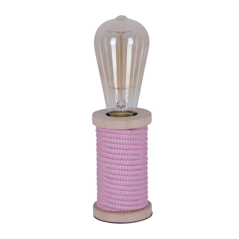 Tafellamp max. 12 cm hoog, decoratieve tafellamp gemaakt van metaal en plastic en textielmateriaal in roze wit, E27 -aansluiting, tafellamp voor eetkamer, keuken, kinderkamer, gang