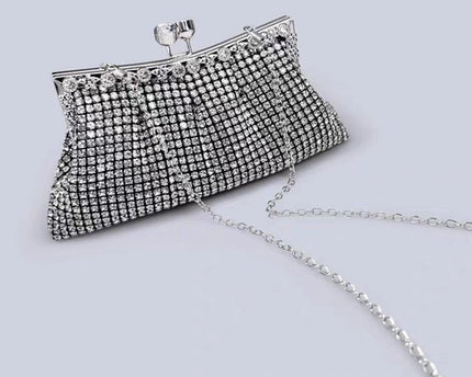Luxe clutch met diamantlook, goud en zilver