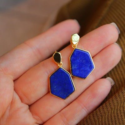 Royal Blue Lapis Lazuli zeshoekige oorbellen