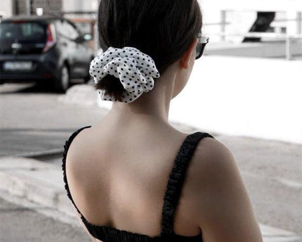 Polka Dot 100% zijden haarscrunchie - 6 cm breed