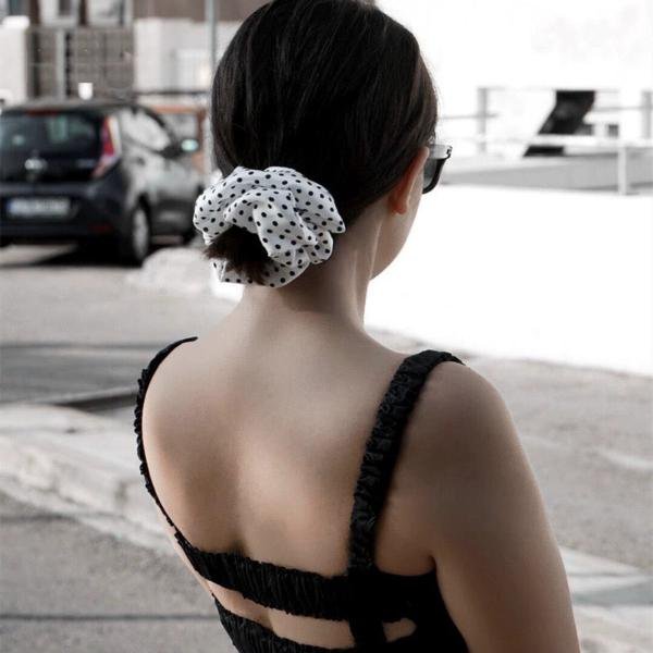 Polka Dot 100% zijden haarscrunchie - 6 cm breed