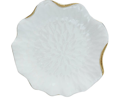 Witte porseleinen dessertplaat met gouden randen
