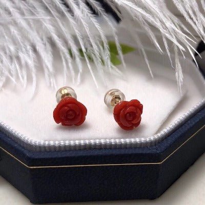 Tijdloos Red Coral Rose Flower Ear studs-18k goud