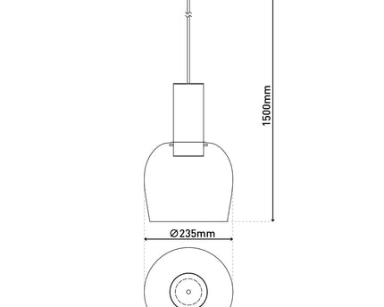 1 serie hanger "Funda" 150 cm hoog, Ø 23,5 cm, gemaakt van geborsteld messing met metaal en barnsteen -gekleurd glas, E27, voor woonkamer, eetkamer, keuken en kantoor