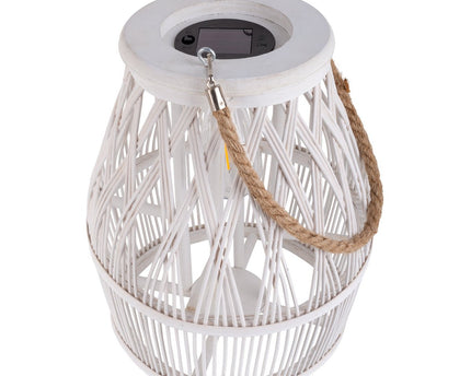 Led Solar Decolor "Korbinian" voor de tuin en het terras gemaakt van hout en rattan in de natuur, zonnelamp 34 cm hoog