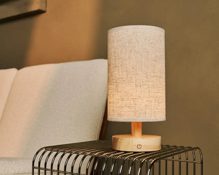 Ben lichtbruine houten donkerbruine tafellamp-oplaadbaar, dimbaar, USB-C aangedreven