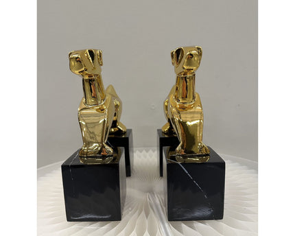 Modernist Art Deco Chrome Terrier Statues  Puppy Bookends (Set of 2)