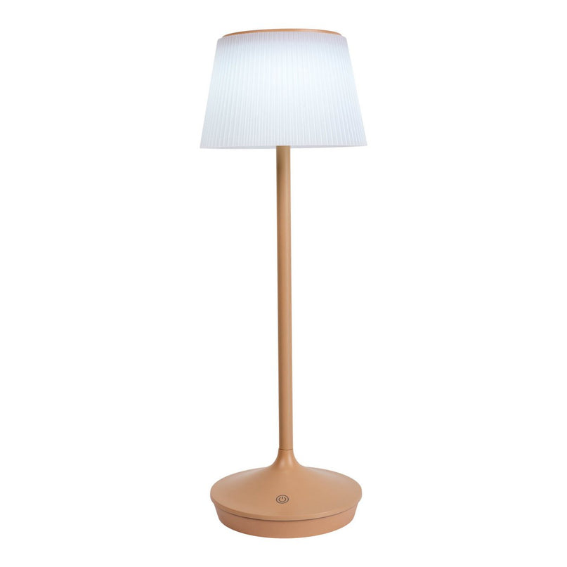 Zonne -batterijlamp "EMMI" 38 cm hoog, paraplu Ø 13 cm, metaal in amandel en wit plastic, voor de buitenruimte, dimable CCT.