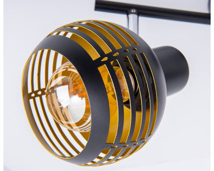 2-zitplaatsen muur en plafondlichtvlek "Casco" gemaakt van metaal in zwart en goud, met E27-aansluiting, 36 x 12 x 15 cm. Stijlvolle verlichting voor woonkamer, eetkamer of keuken.