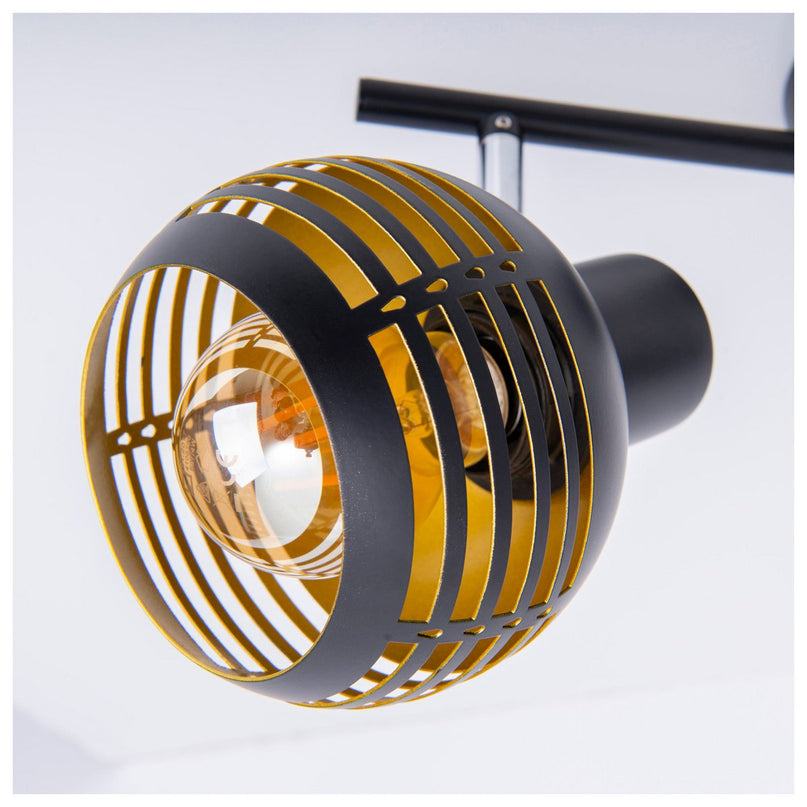 2-zitplaatsen muur en plafondlichtvlek "Casco" gemaakt van metaal in zwart en goud, met E27-aansluiting, 36 x 12 x 15 cm. Stijlvolle verlichting voor woonkamer, eetkamer of keuken.