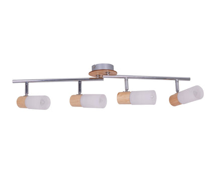 4 Wandplafondspot "Todtnau", metaal, hout en plastic, 60 cm lang
