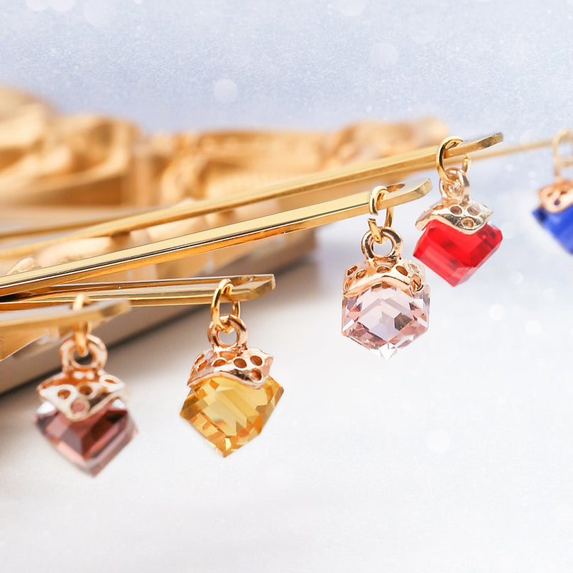 Gouden lepels met multi -gecolarde diamanten - set van 6