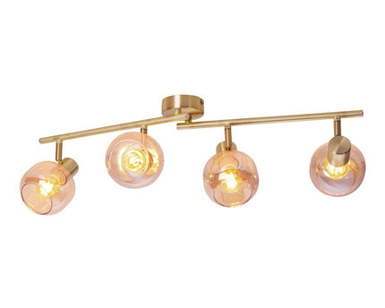 4er spot/plafondlamp "libby", klassieke plafondlamp gemaakt van messing gekleurd metaal en getinte glas in barnsteen, met E14-aansluiting, voor eetkamer, woonkamer, gang of kantoor, 80 cm lang